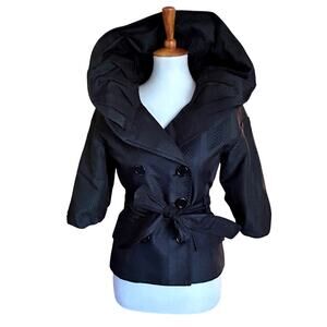 Vintage 90s BCBG Dark Green Skirt Suit Set 2 Victorian Style Puff Sleeve XS